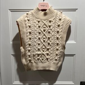 Aritzia Cream Cable Knit Turtleneck Sweater Vest